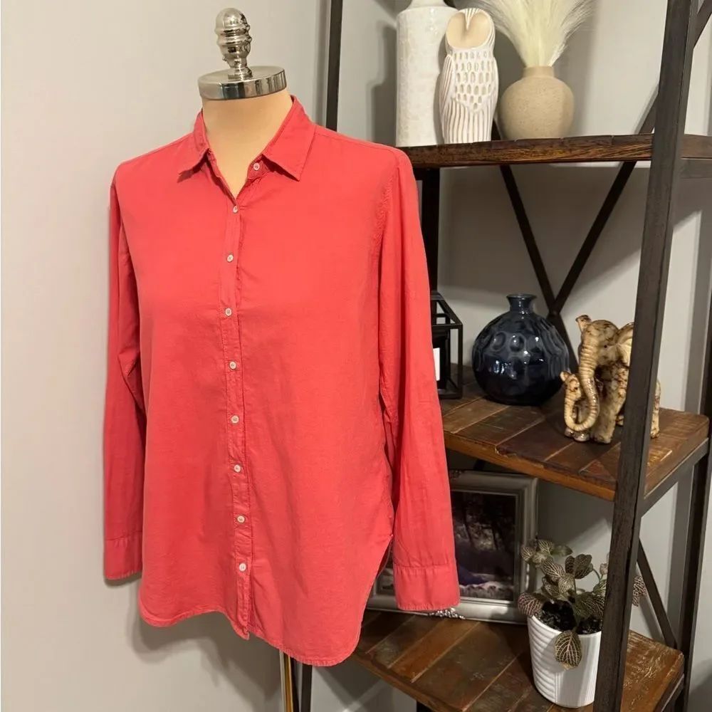 Xirena Shirt Womens Small Button Up Long Sleeve Coral Red Cotton